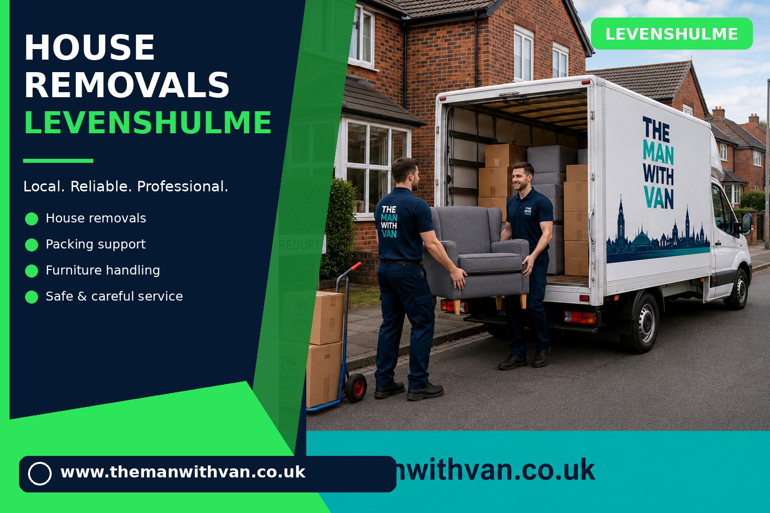 Movers carrying furniture during a Levenshulme house removal