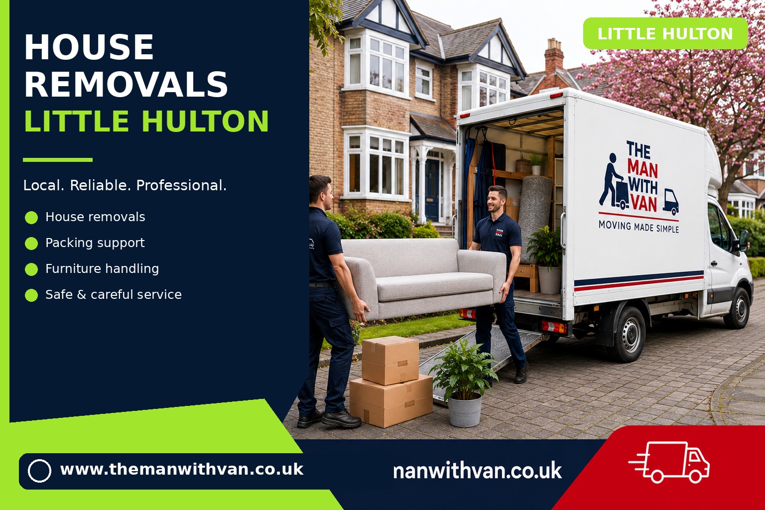 Movers carrying furniture during a Little Hulton house removal