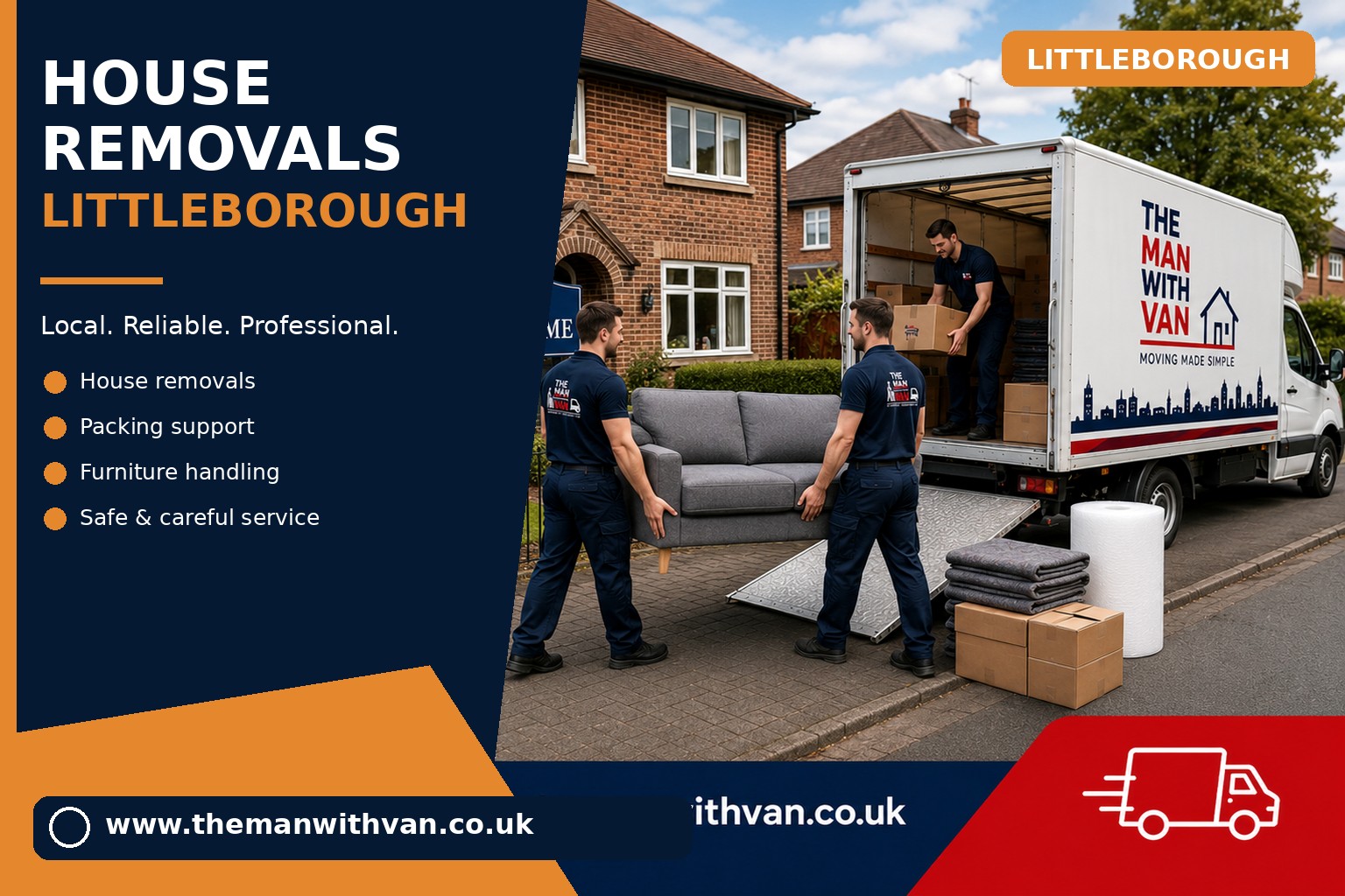 Movers carrying furniture during a Littleborough house removal