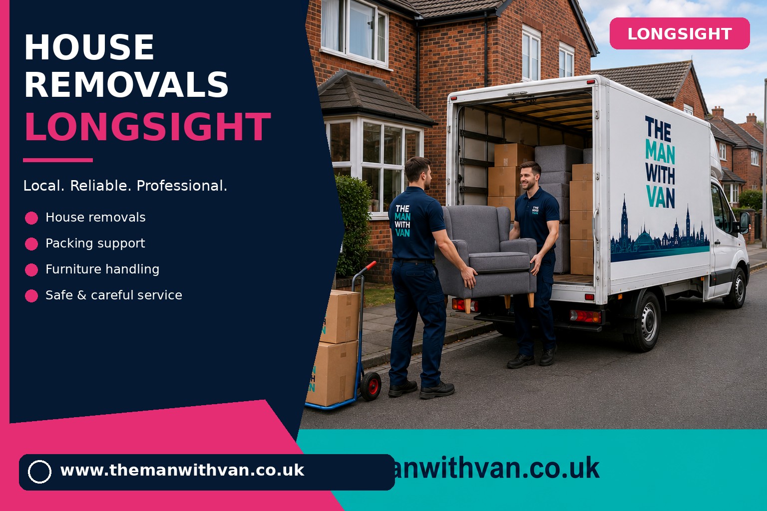Movers carrying furniture during a Longsight flat removal