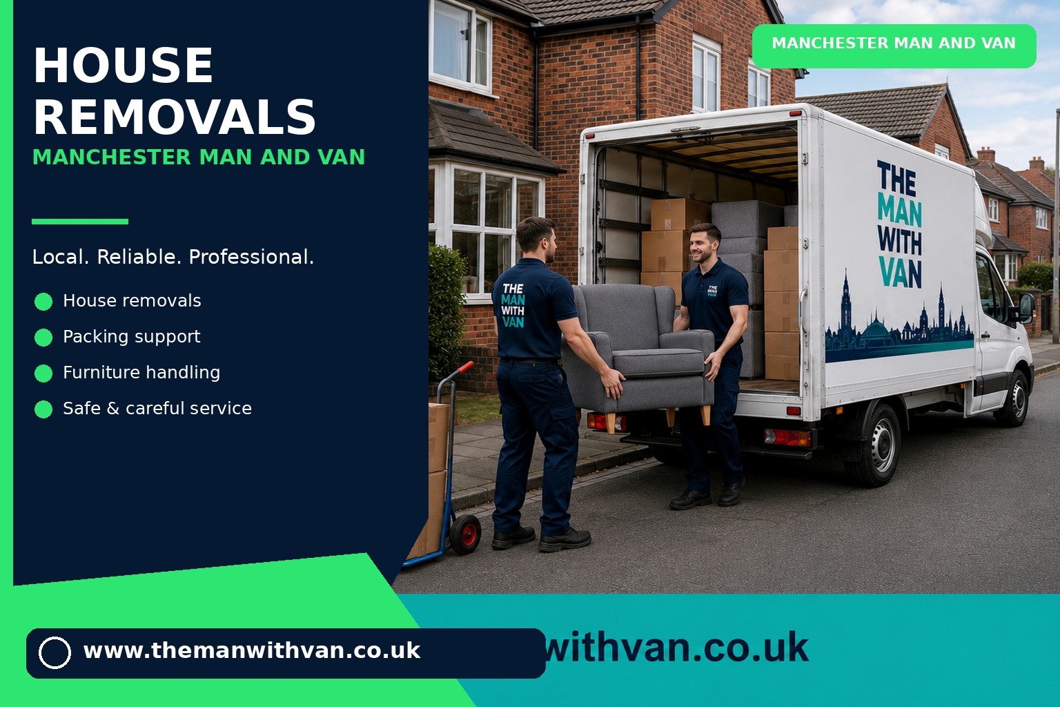 Movers carrying furniture during a Manchester house removal