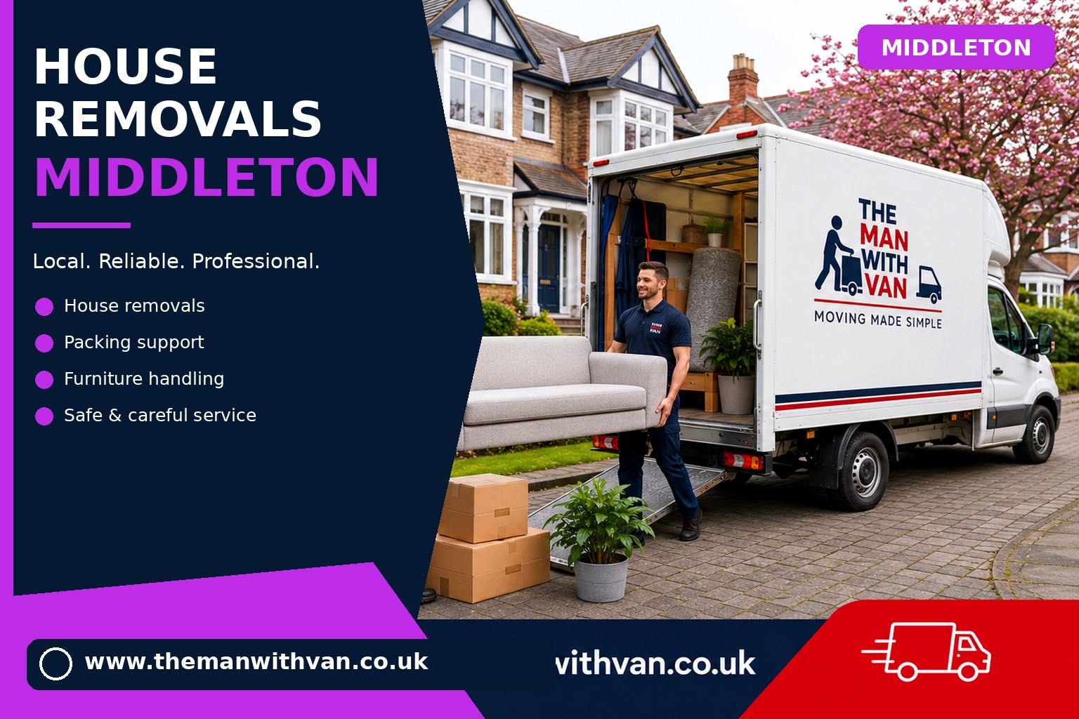 Movers carrying furniture during a Middleton house removal