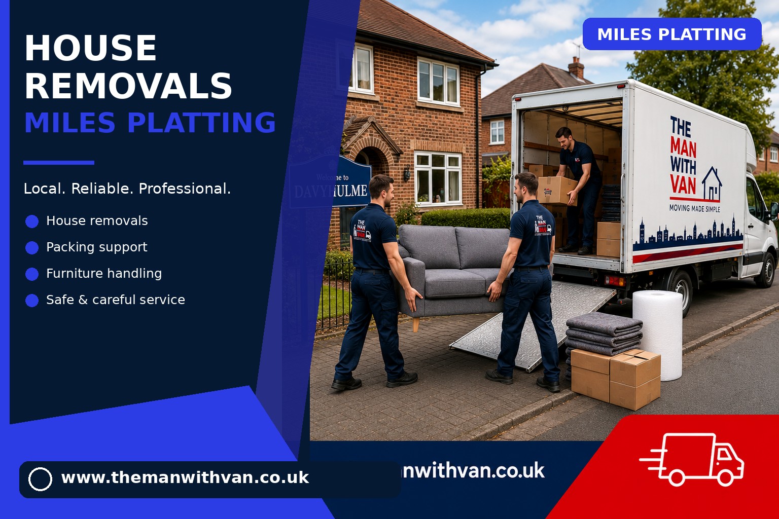 Movers carrying furniture during a Miles Platting flat move