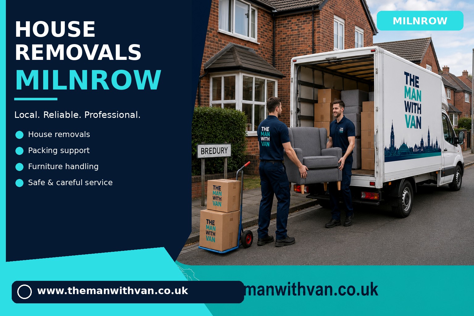 Movers carrying furniture during a Milnrow house removal