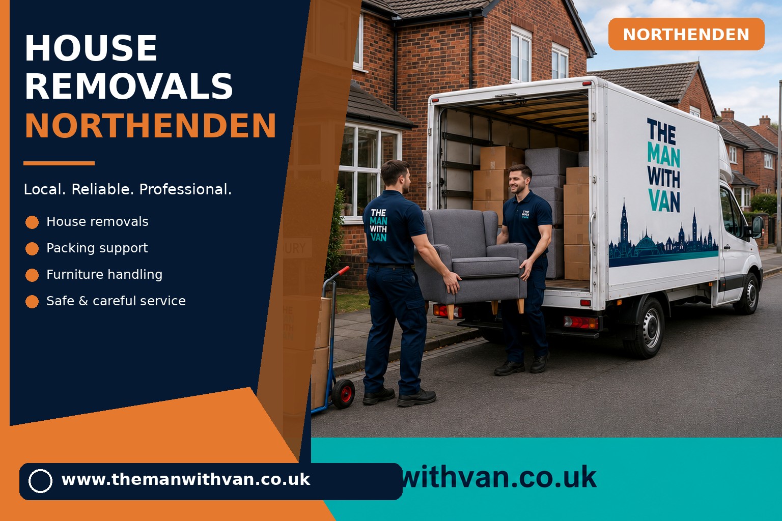 Movers carrying furniture during a Northenden house removal