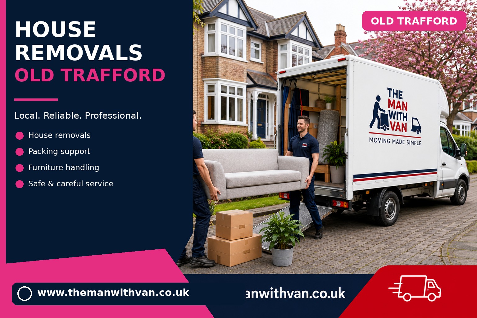 Movers carrying furniture during an Old Trafford flat move