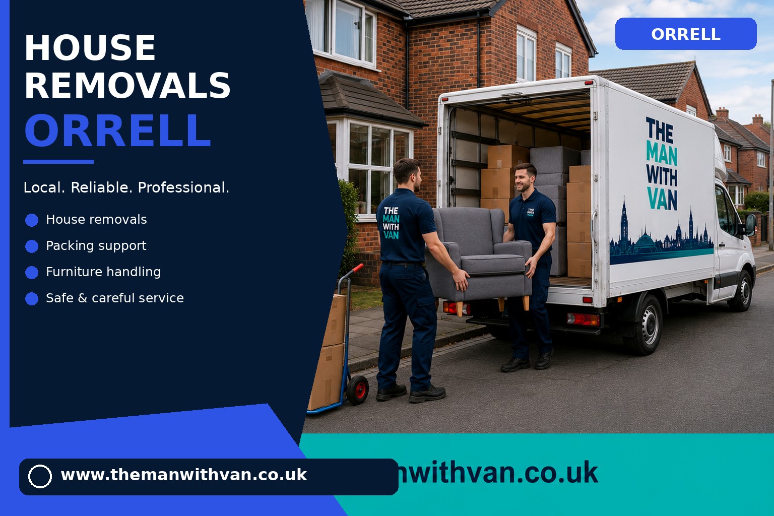 Movers carrying furniture during a Orrell house removal