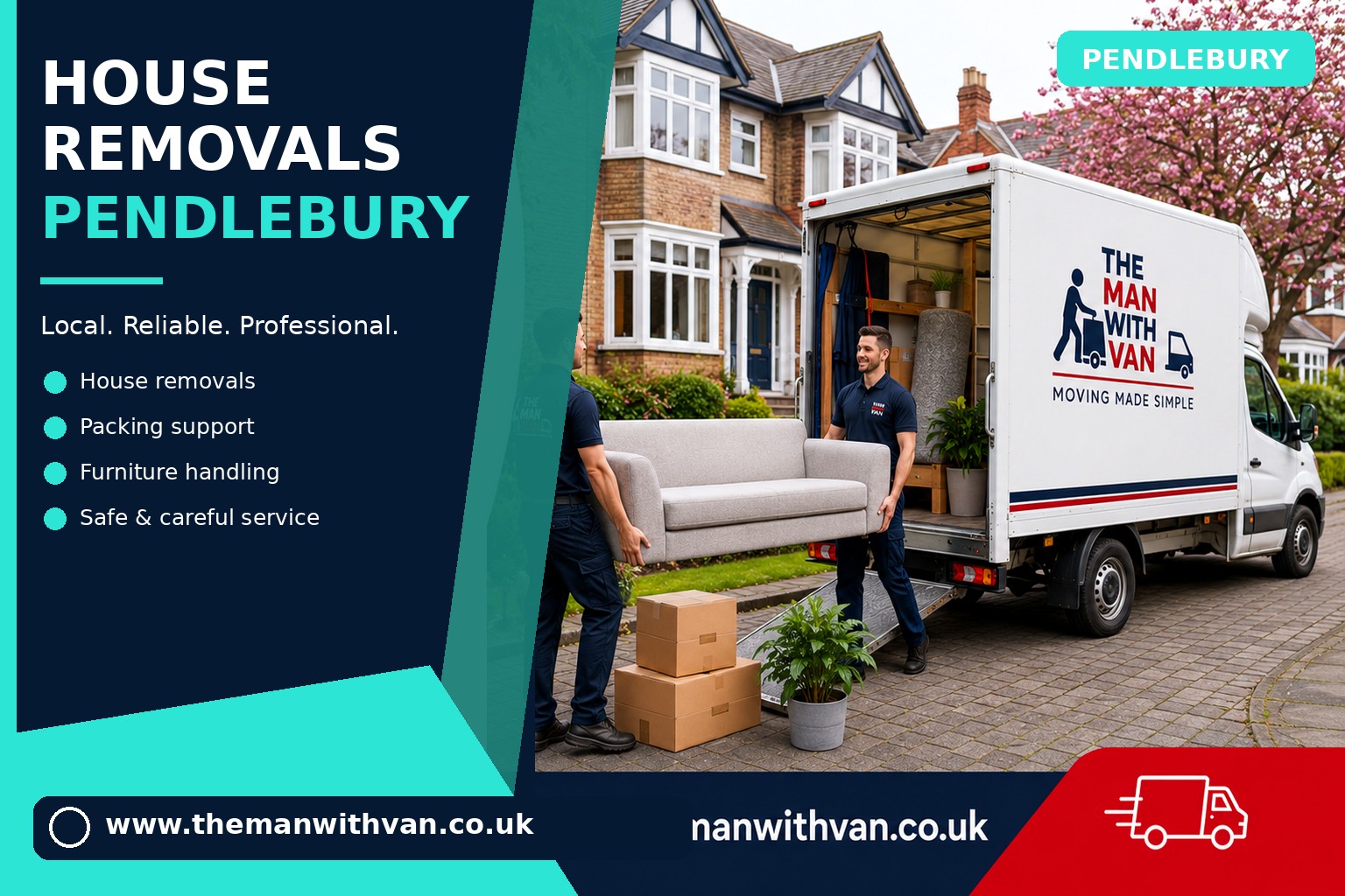 Movers carrying furniture during a Pendlebury house removal