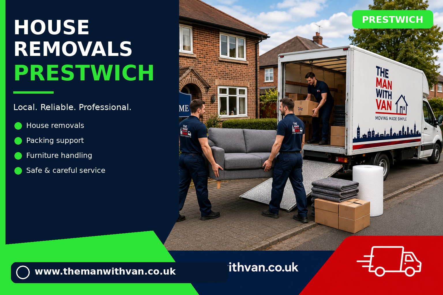Movers carrying furniture during a Prestwich house removal