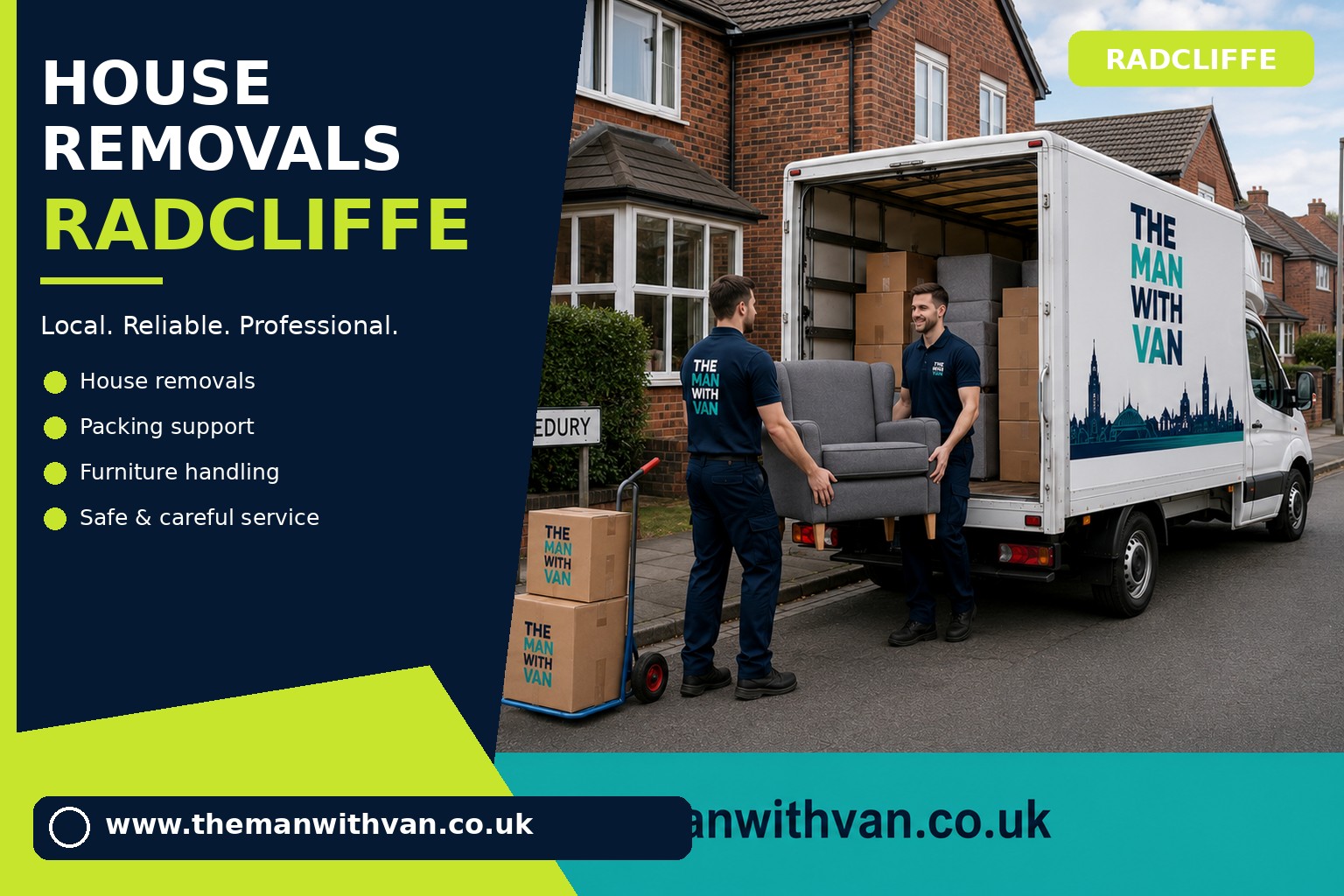 Movers carrying furniture during a Radcliffe flat removal