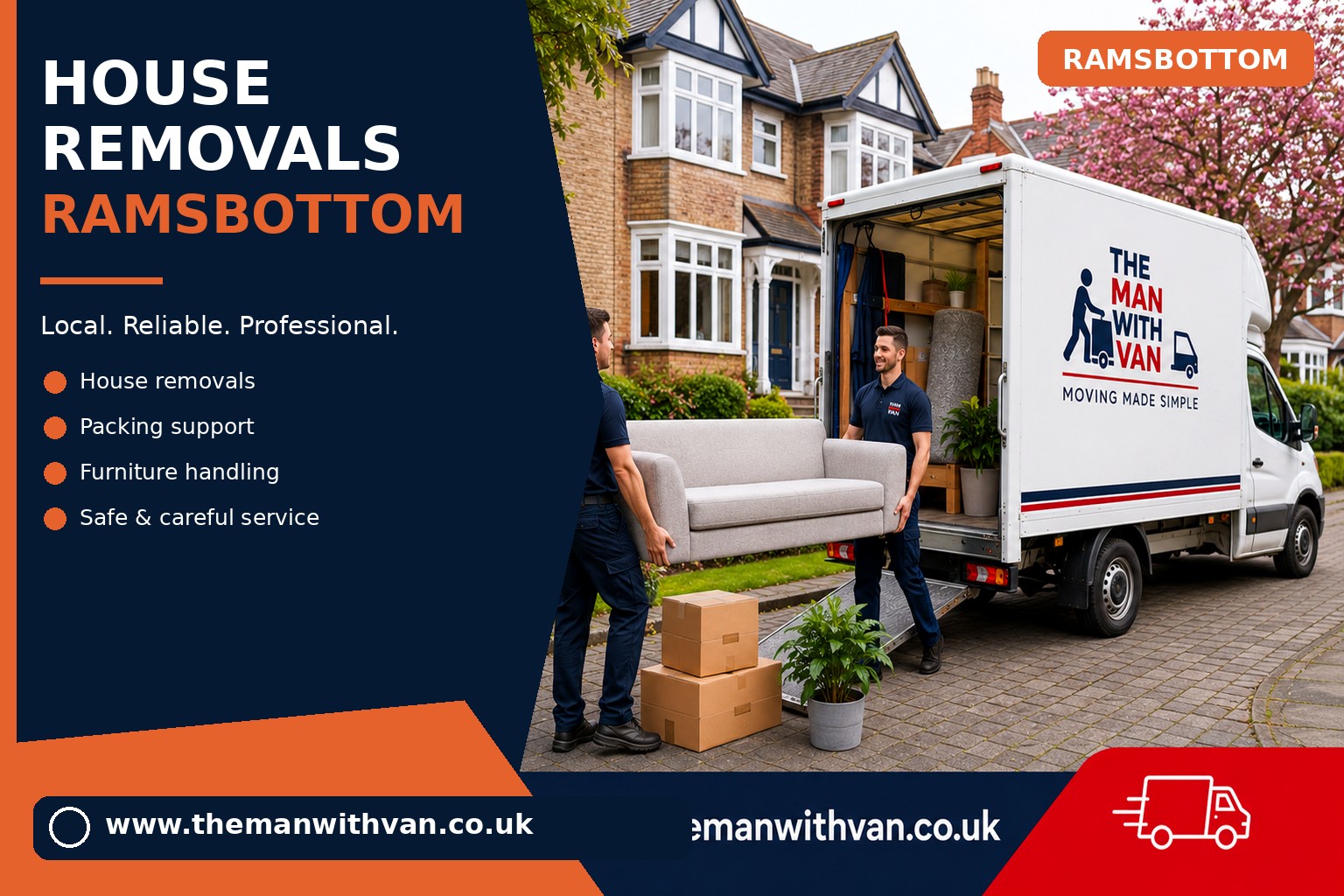 Movers carrying furniture during a Ramsbottom house removal
