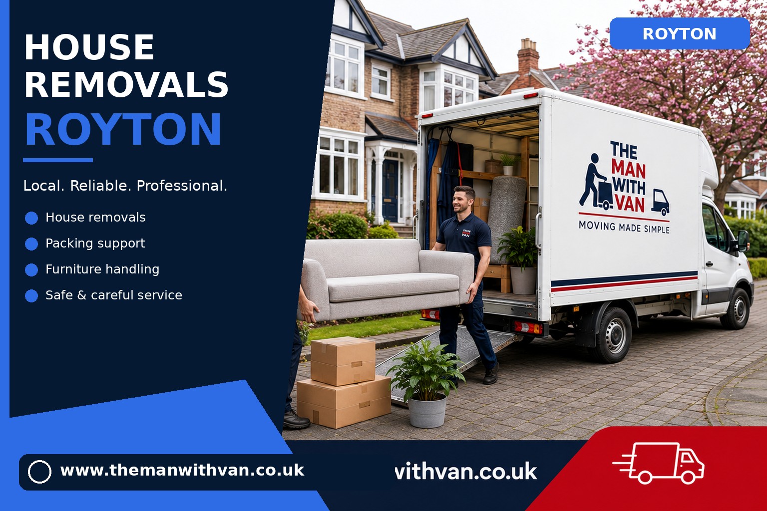 Movers carrying furniture during a Royton flat removal