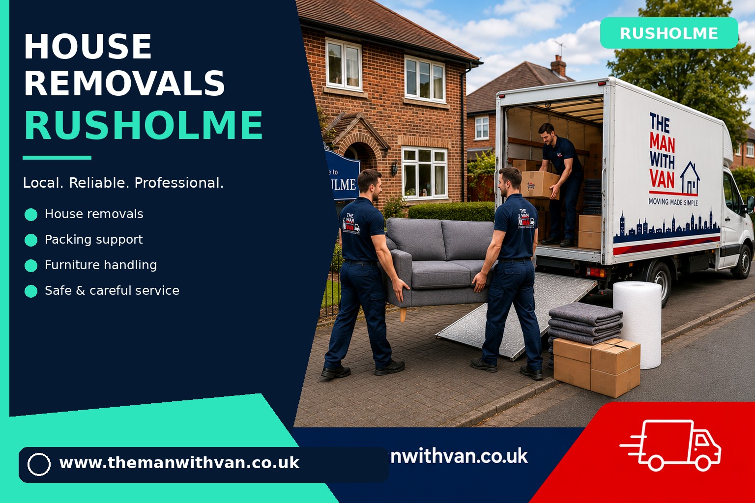 Movers carrying furniture during a Rusholme flat removal