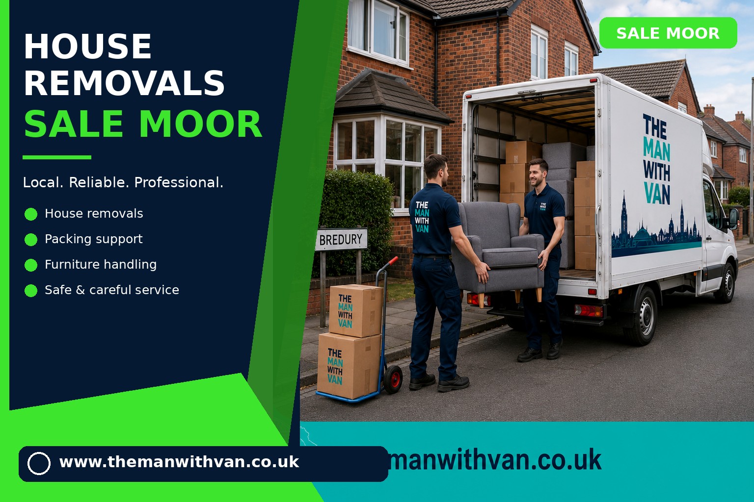 Movers carrying furniture during a Sale Moor house removal