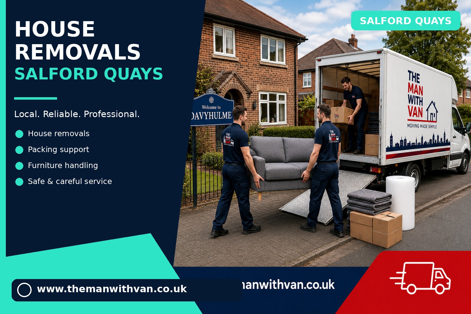 Movers carrying furniture during a Salford Quays apartment move