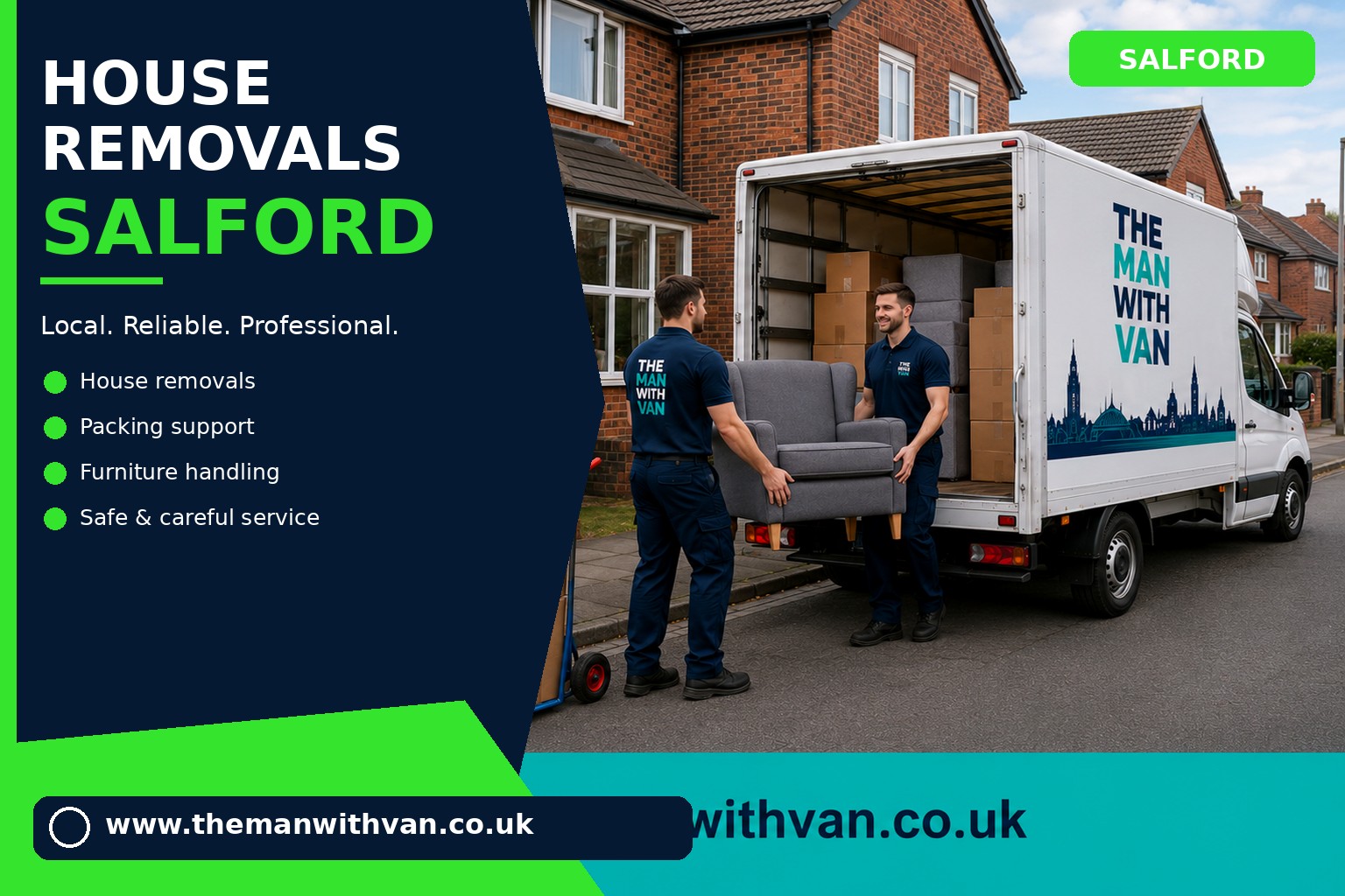 Movers carrying furniture during a Salford house removal