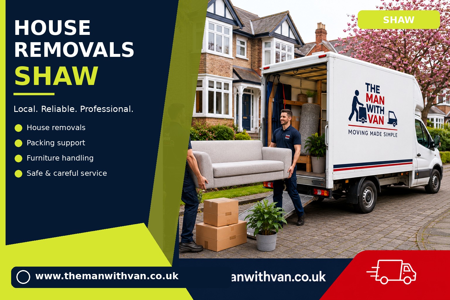 Movers carrying furniture during a Shaw flat removal