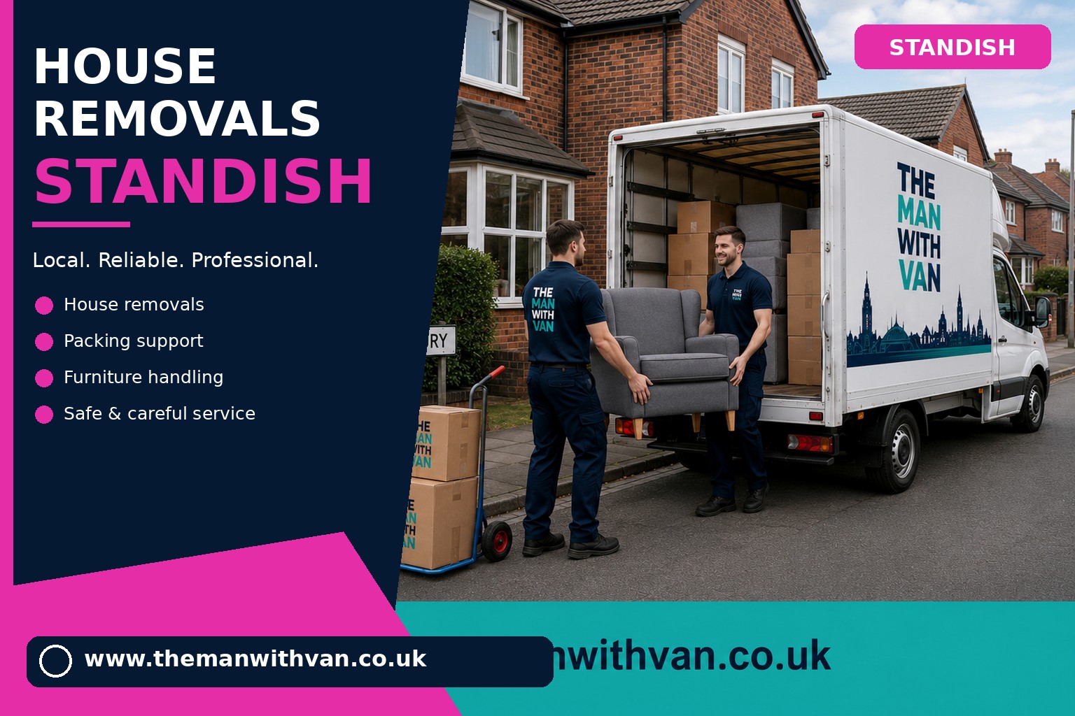 Movers carrying furniture during a Standish flat removal