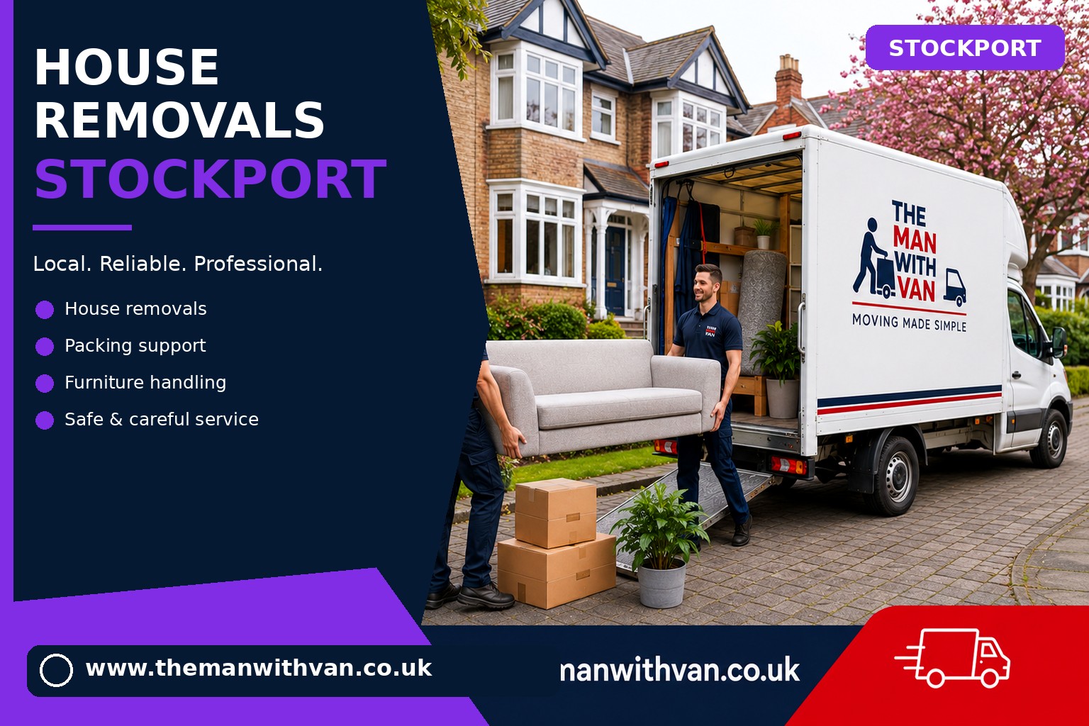 Movers carrying furniture during a Stockport house removal