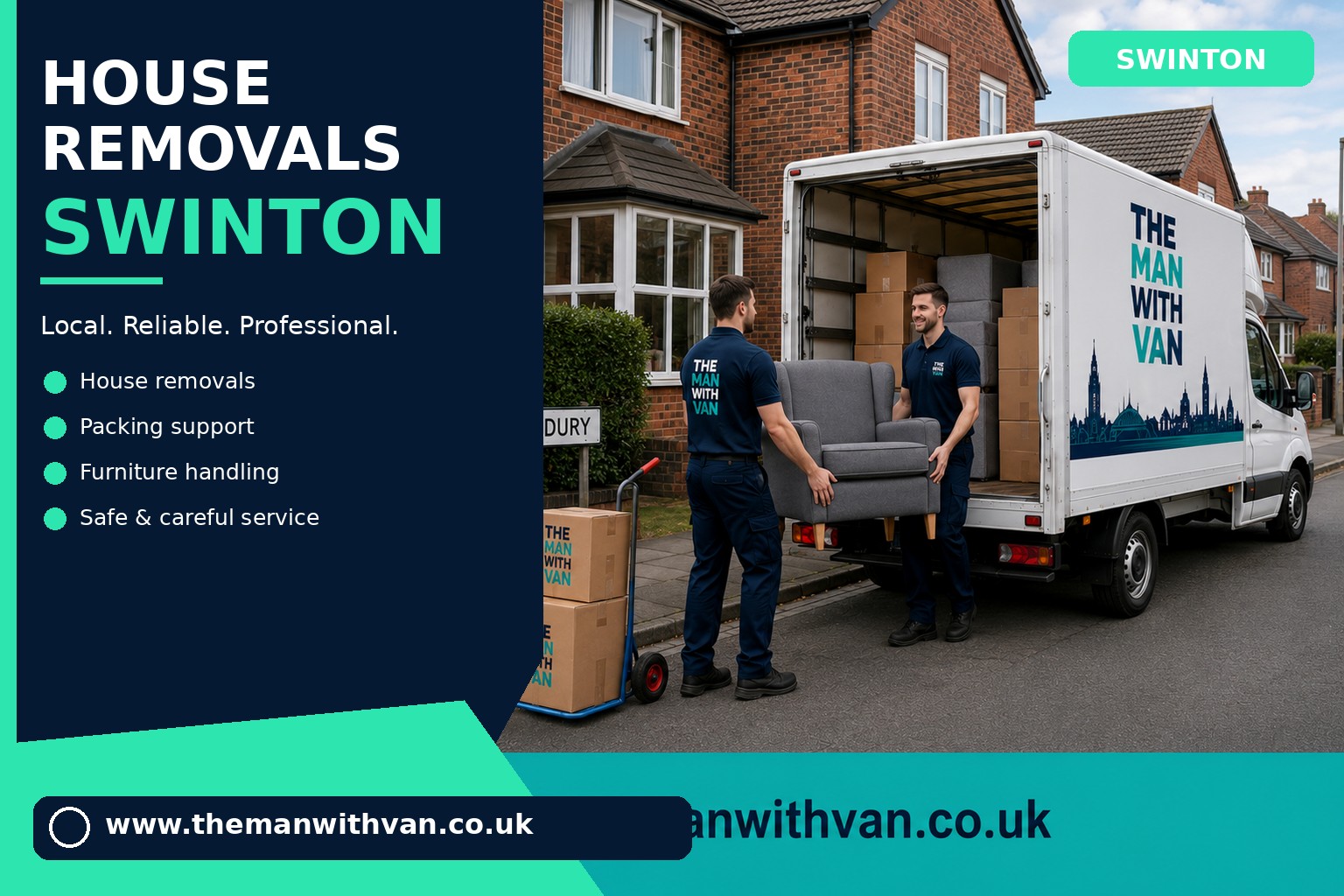 Movers carrying furniture during a Swinton house removal