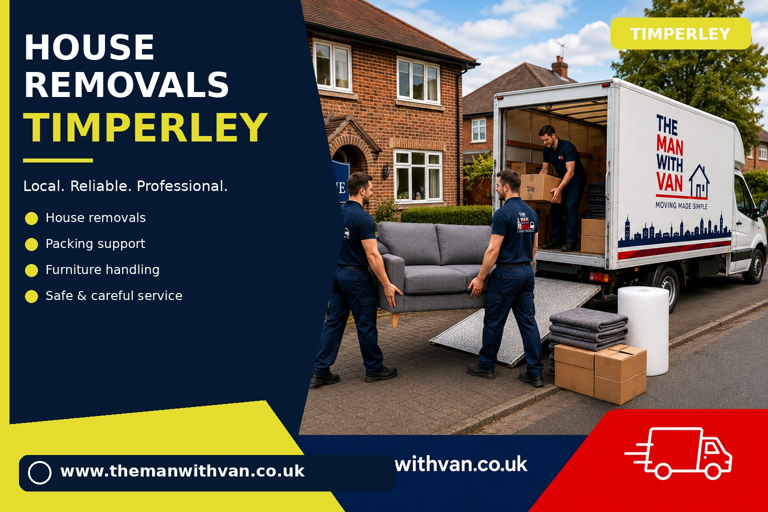 Movers carrying furniture during a Timperley house removal