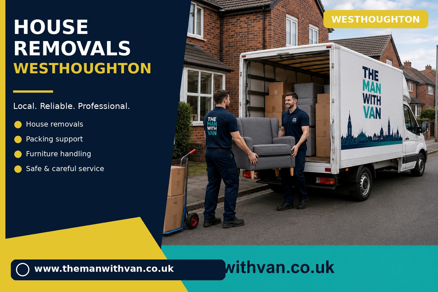 Movers carrying furniture during a Westhoughton house removal