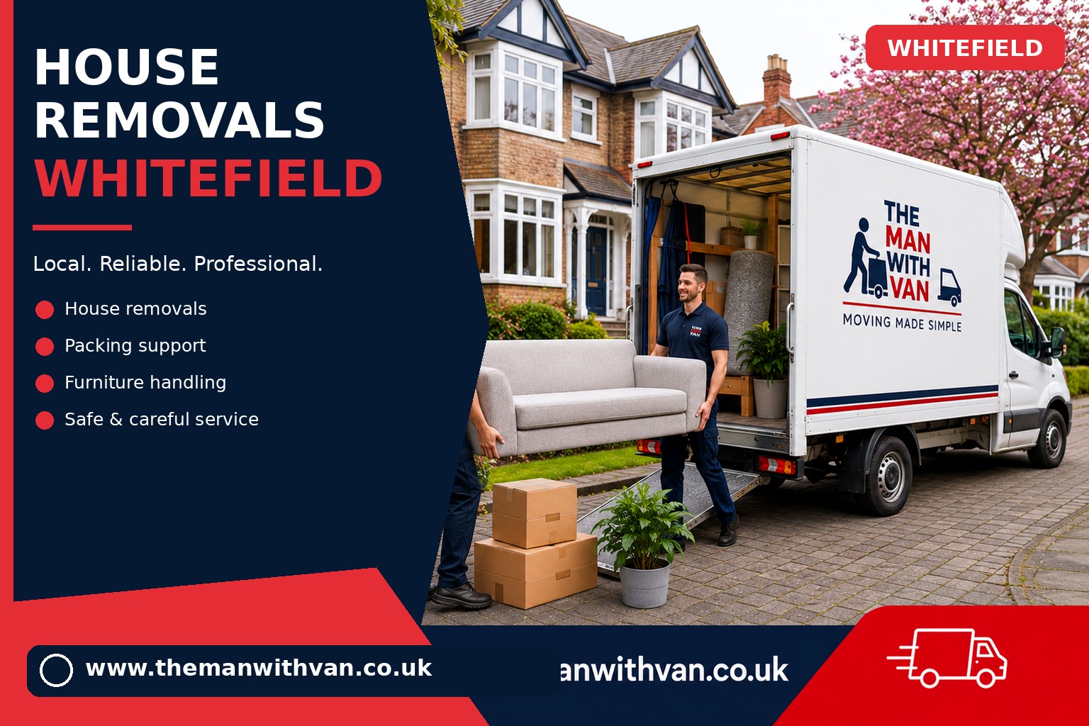 Movers carrying furniture during a Whitefield house removal