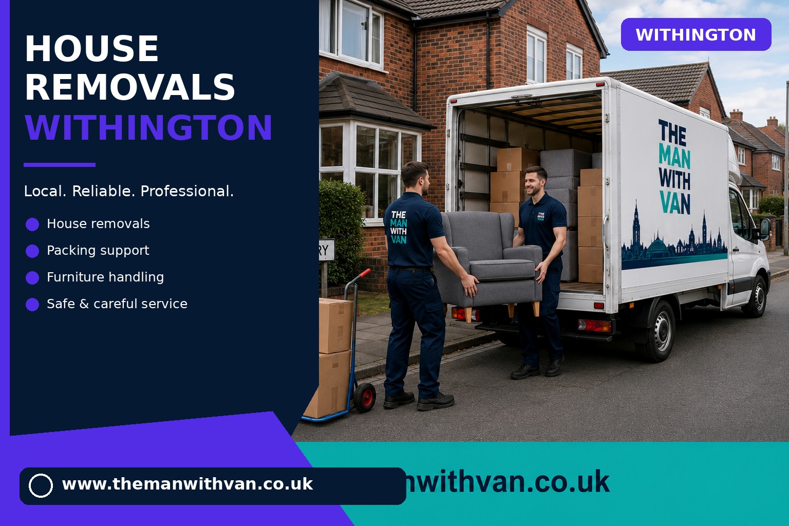 Movers carrying furniture during a Withington house removal