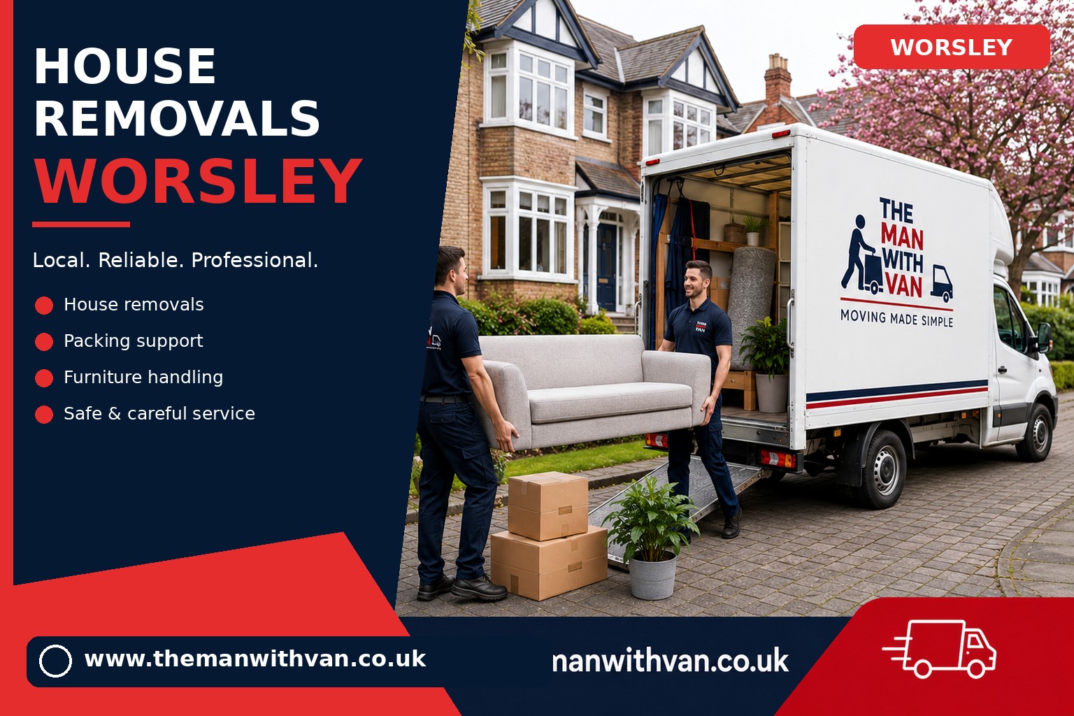 Movers carrying furniture during a Worsley house removal
