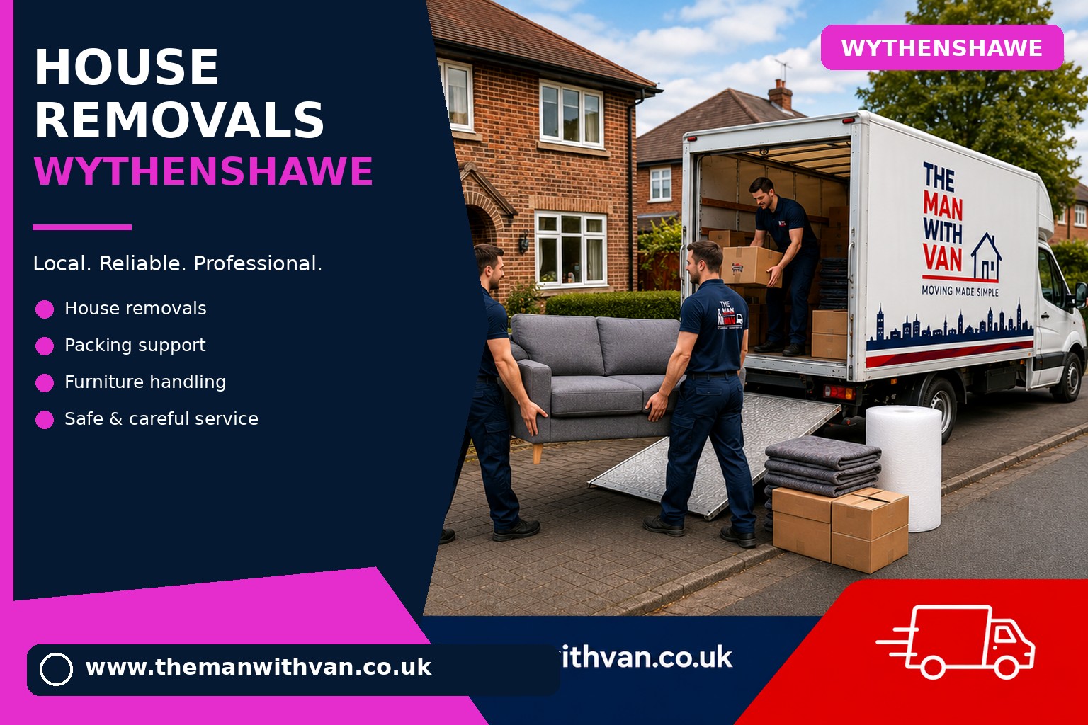 Movers carrying furniture during a Wythenshawe house removal