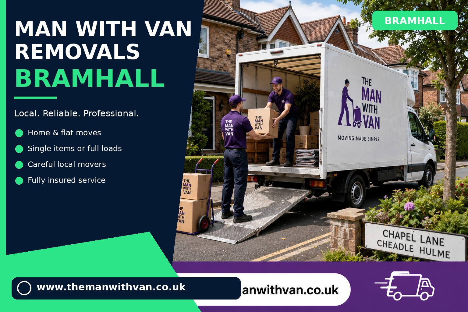 Removal van ready for a Bramhall house move