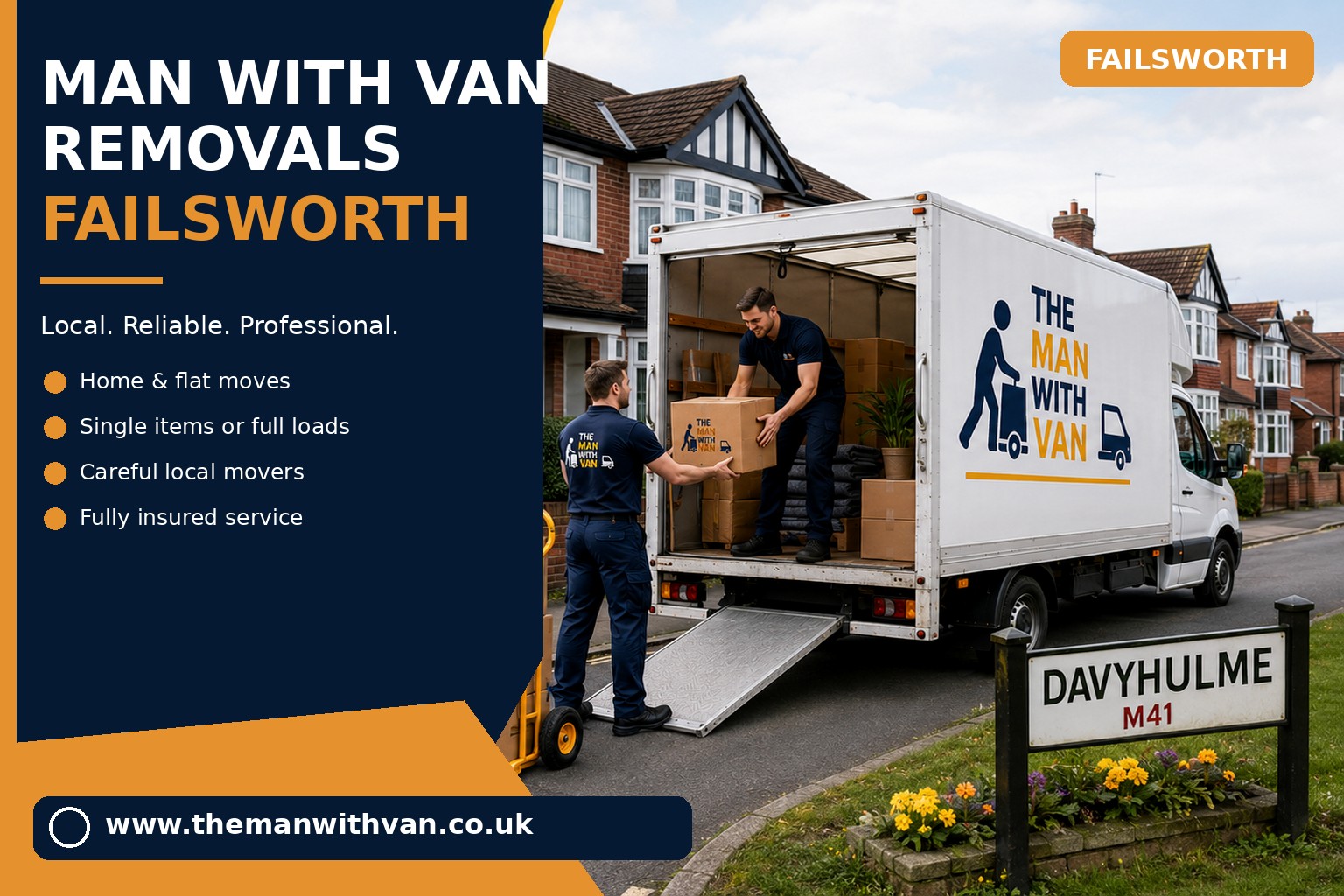Removal van ready for a Failsworth M35 flat move