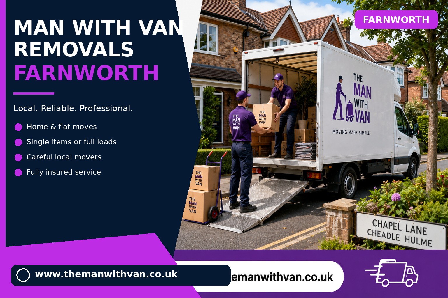 Removal van ready for a Farnworth BL4 house move