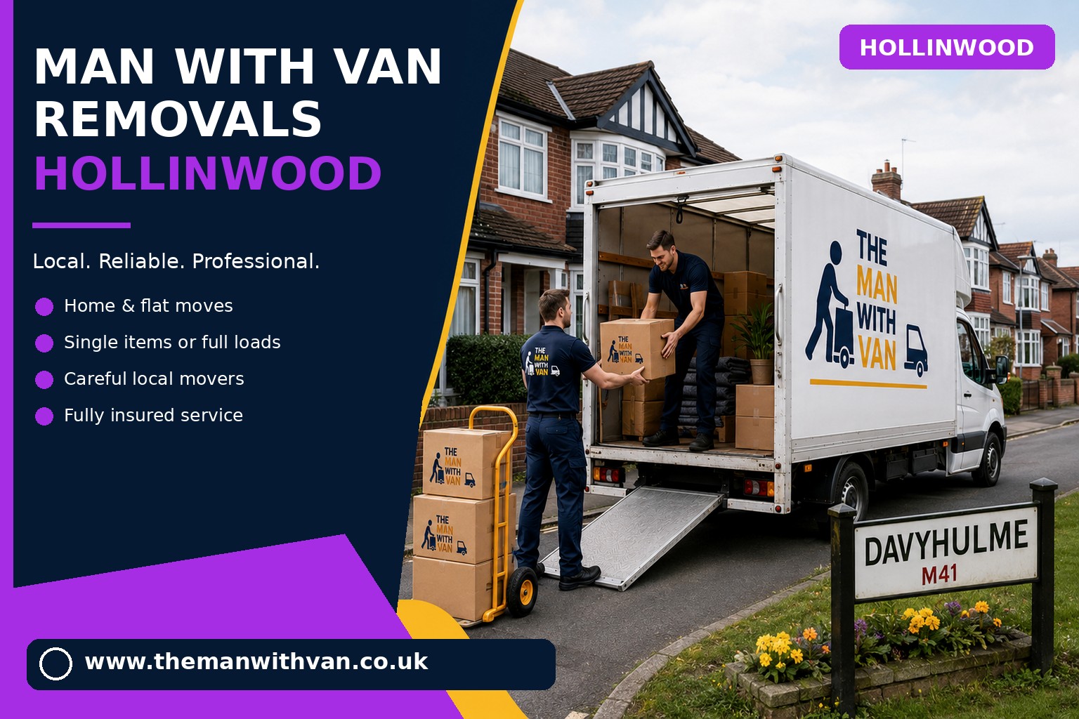 Removal van ready for a Hollinwood OL8 flat move