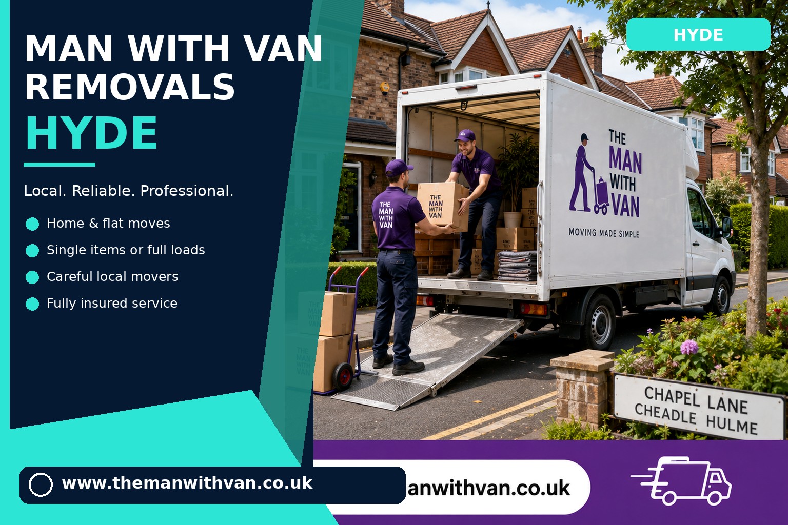 Removal van ready for a Hyde SK14 flat move
