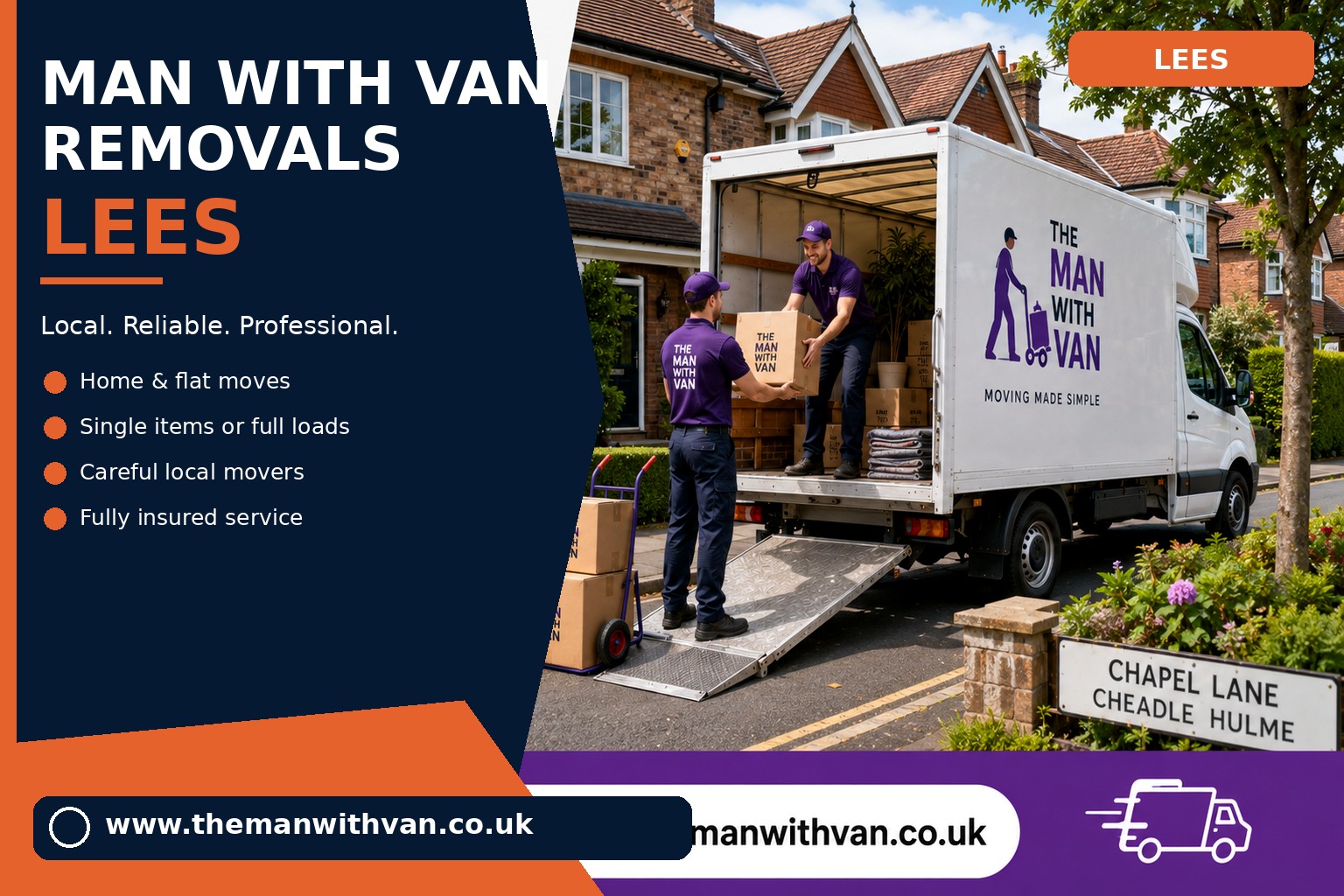 Removal van ready for a Lees OL4 flat move