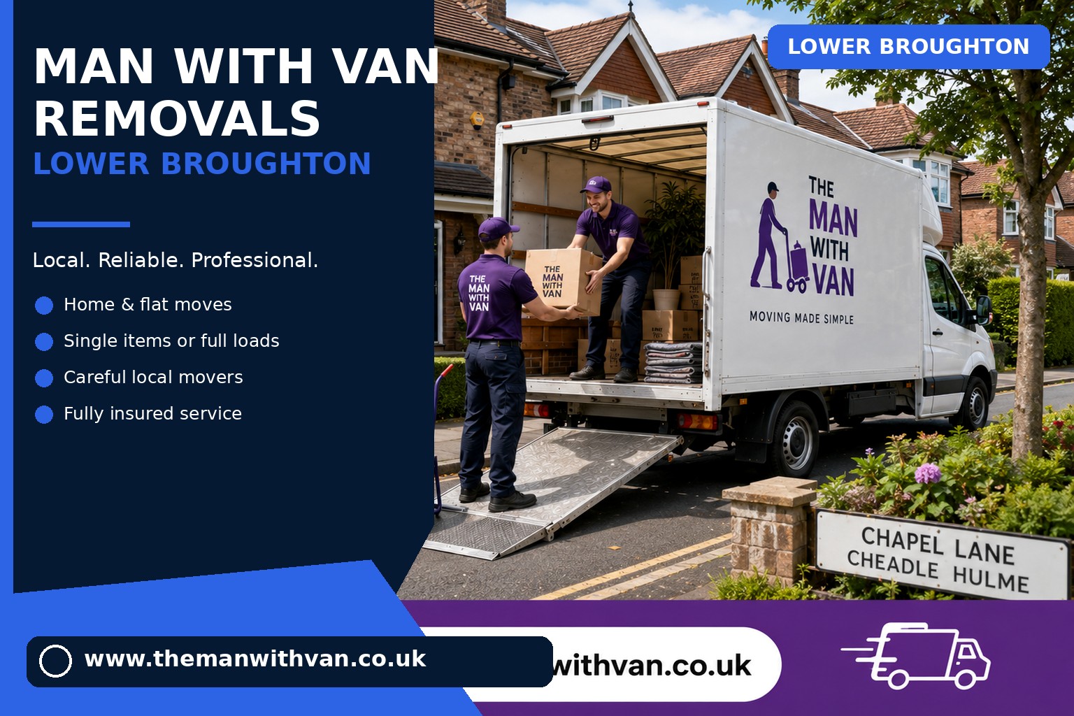 Removal van ready for a Lower Broughton local move