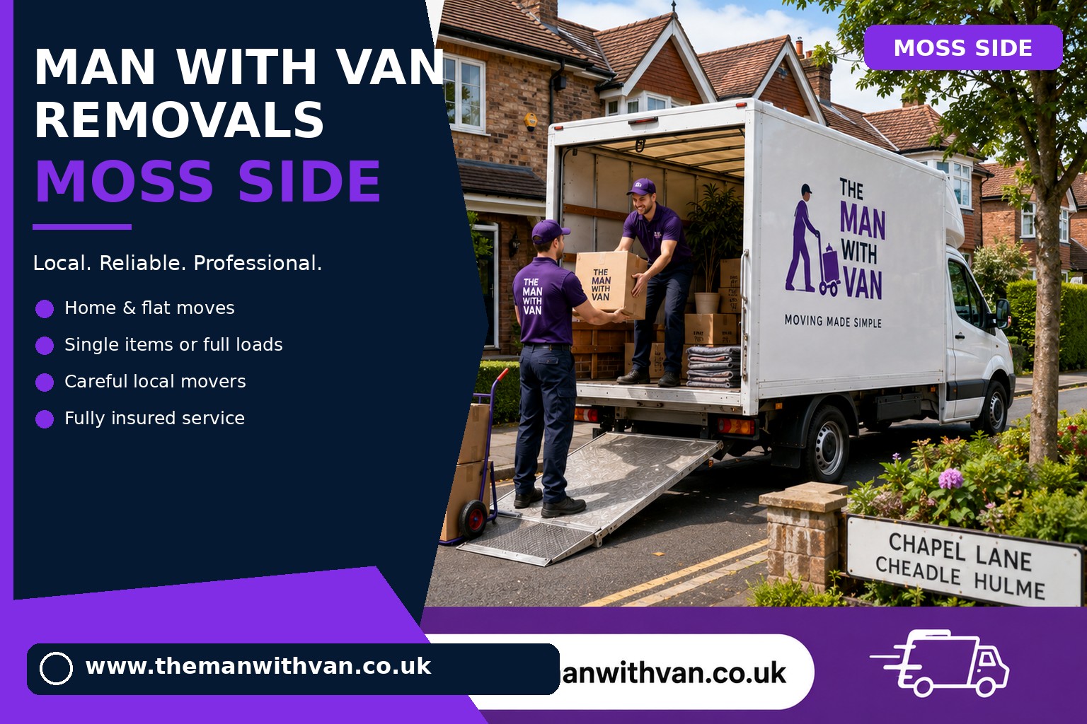 Removal van ready for a Moss Side flat move