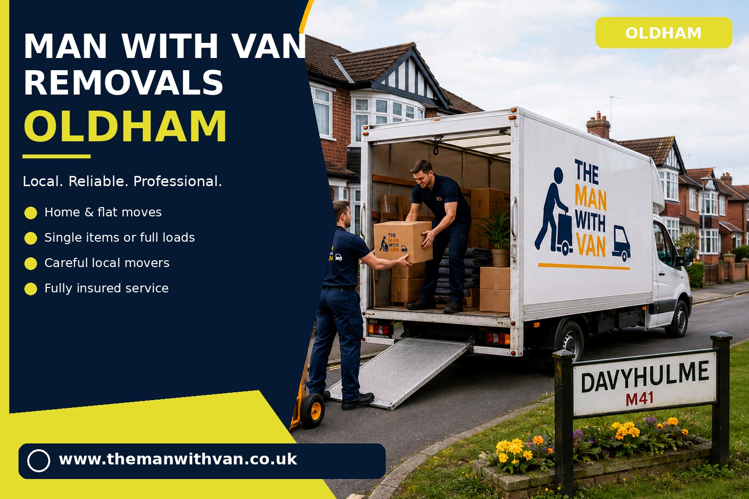 Removal van ready for an Oldham OL1 flat move