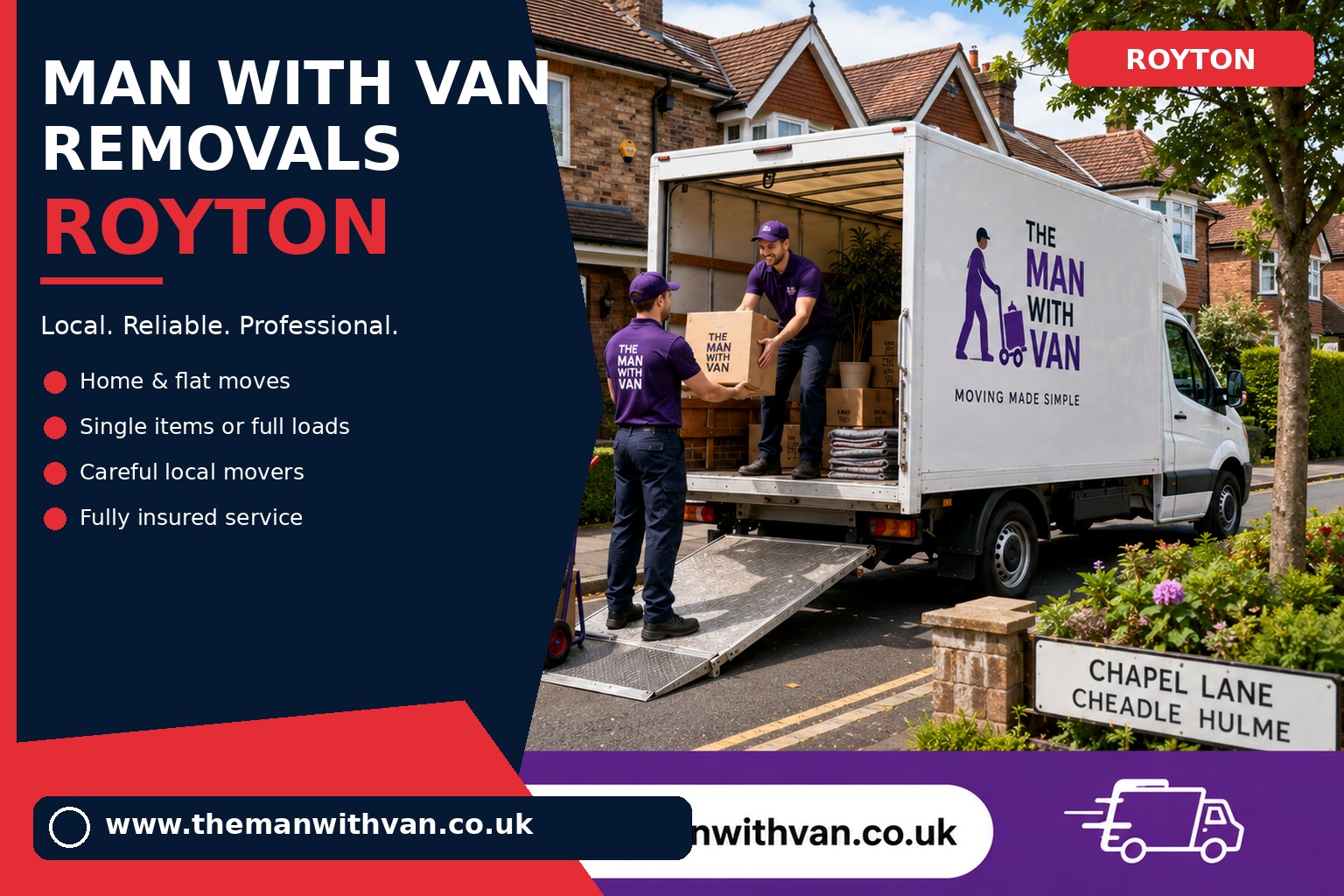 Removal van ready for a Royton OL2 flat move