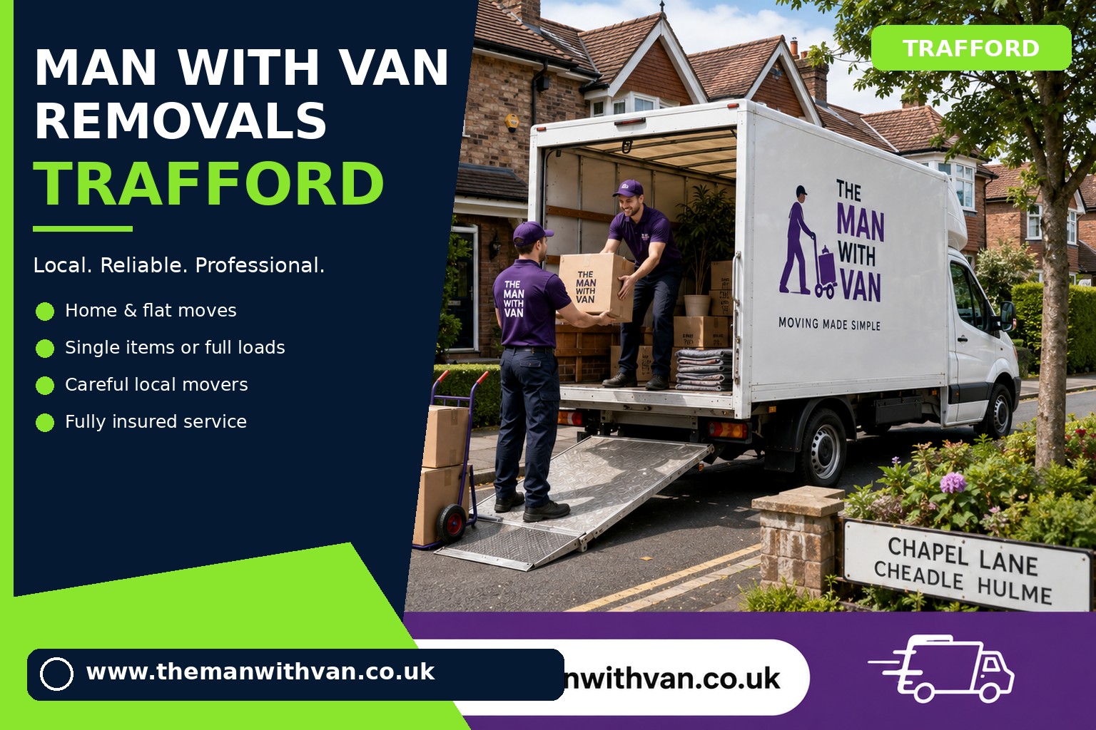 Removal van ready for a Trafford home move