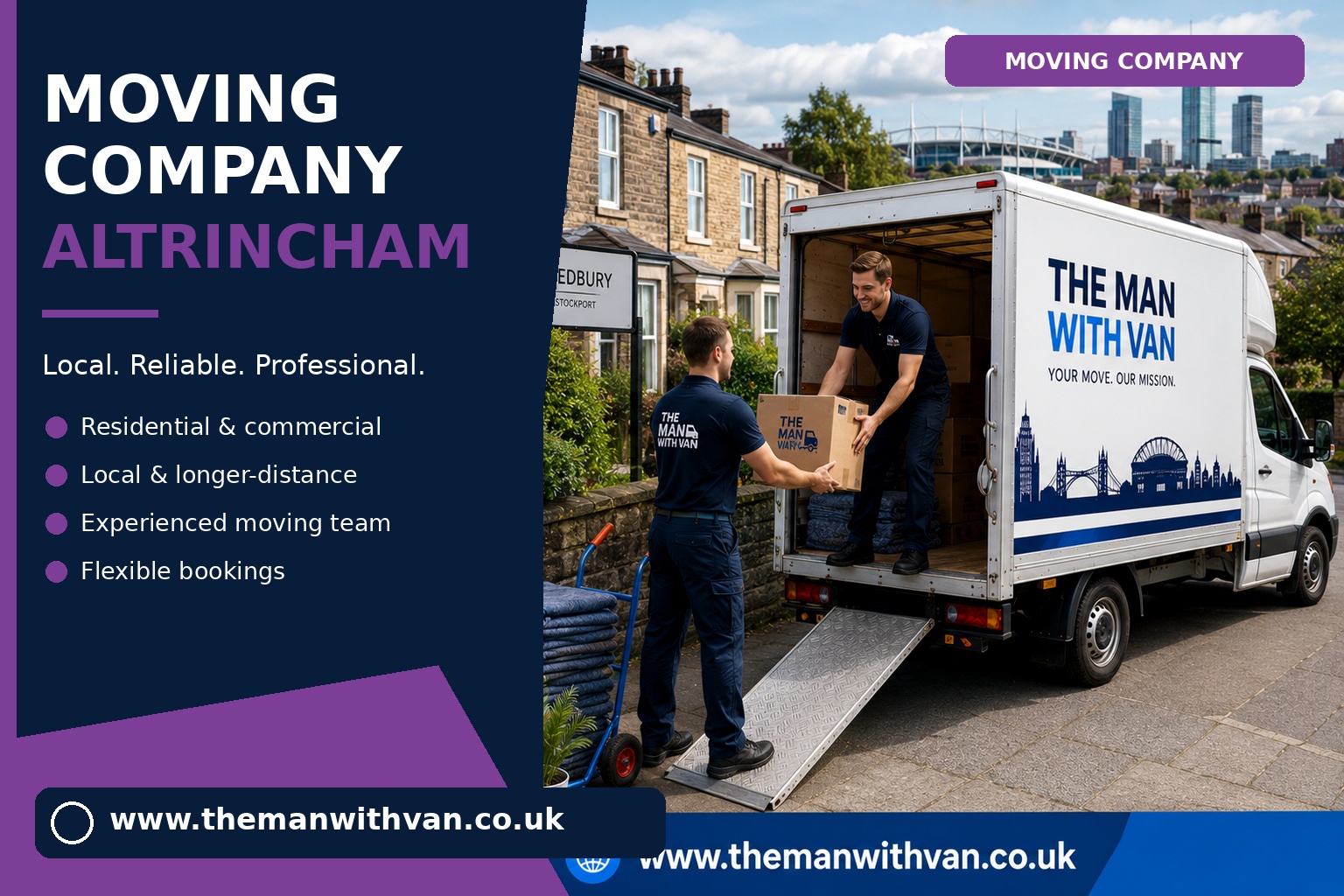 Moving team loading boxes and furniture for an Altrincham removals job