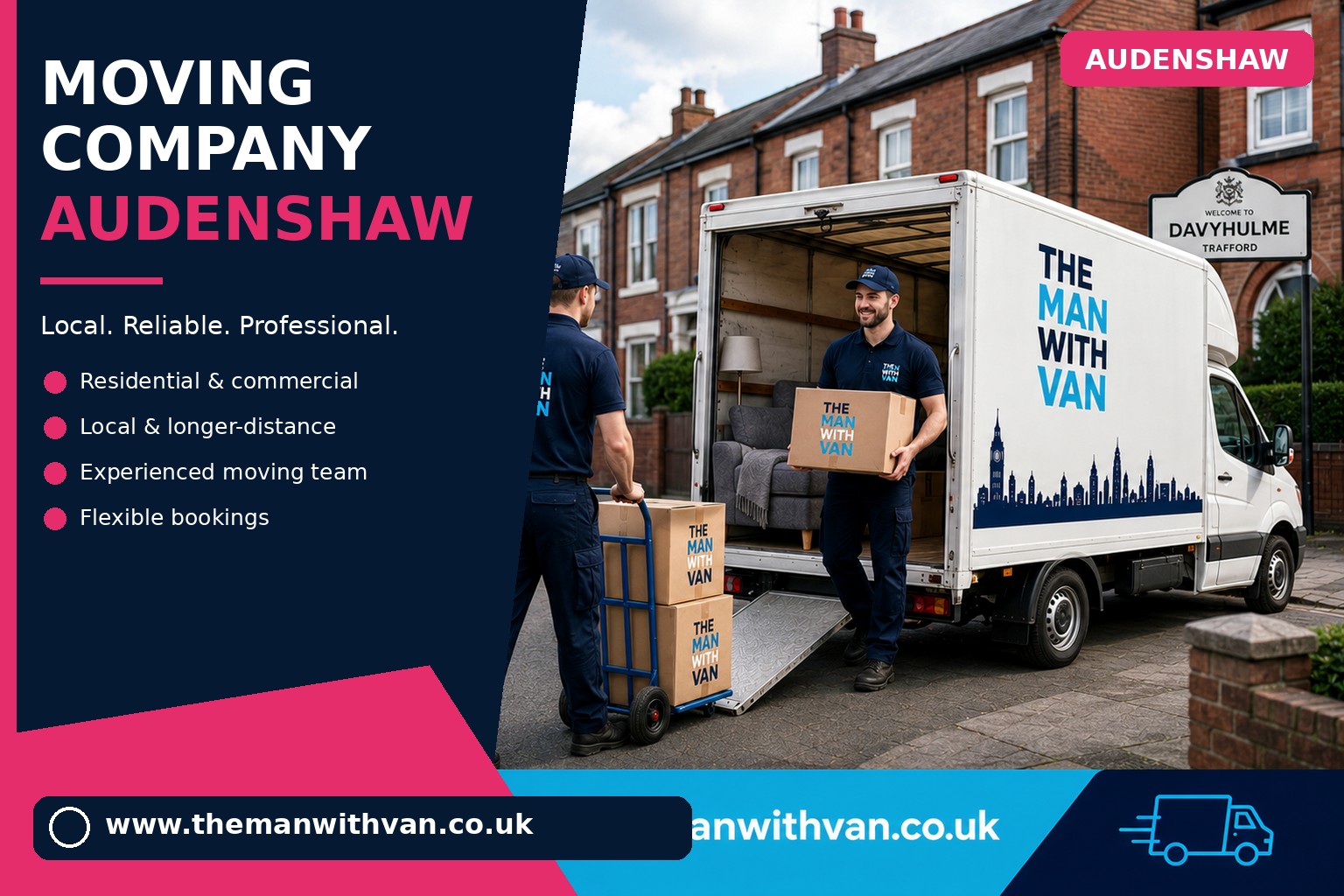 Moving team loading boxes and furniture for an Audenshaw van move