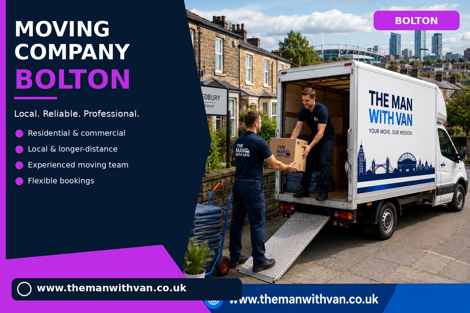 Bolton movers loading boxes and furniture into a van