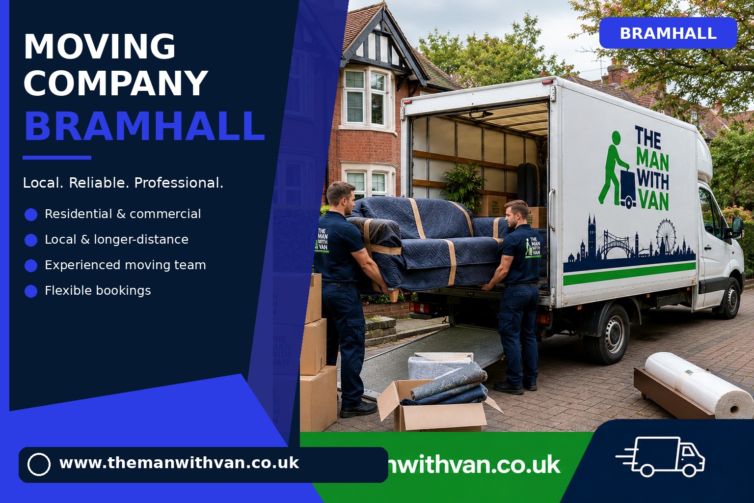 Moving team loading boxes and furniture for a Bramhall removals job