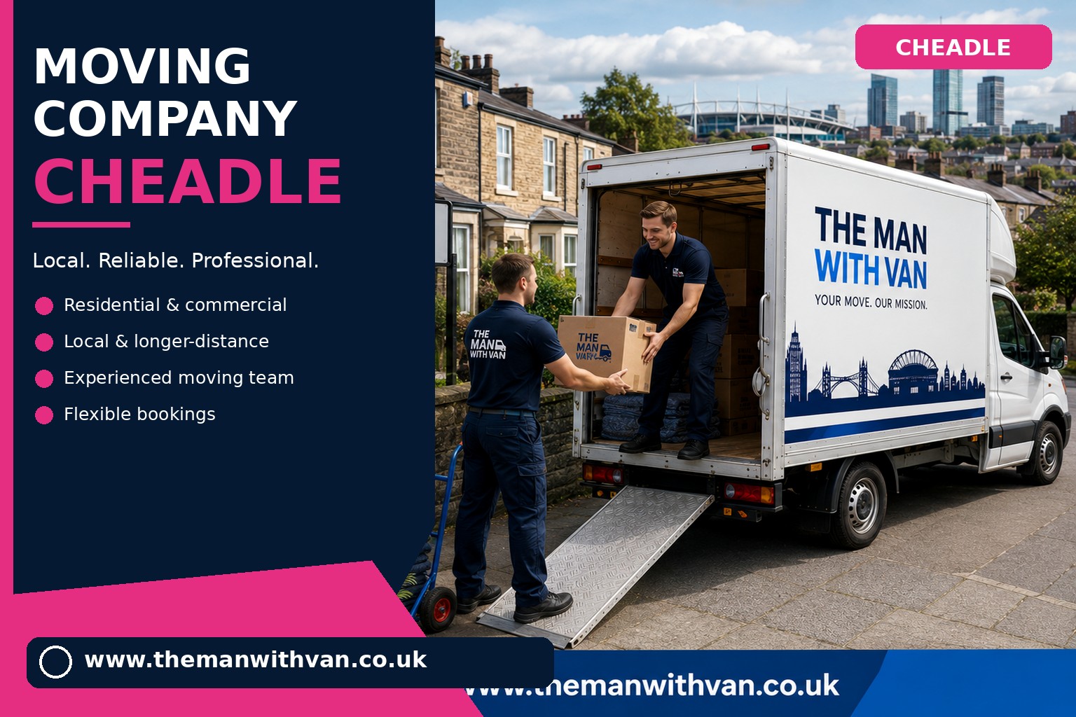 Moving team loading boxes and furniture for a Cheadle removals job