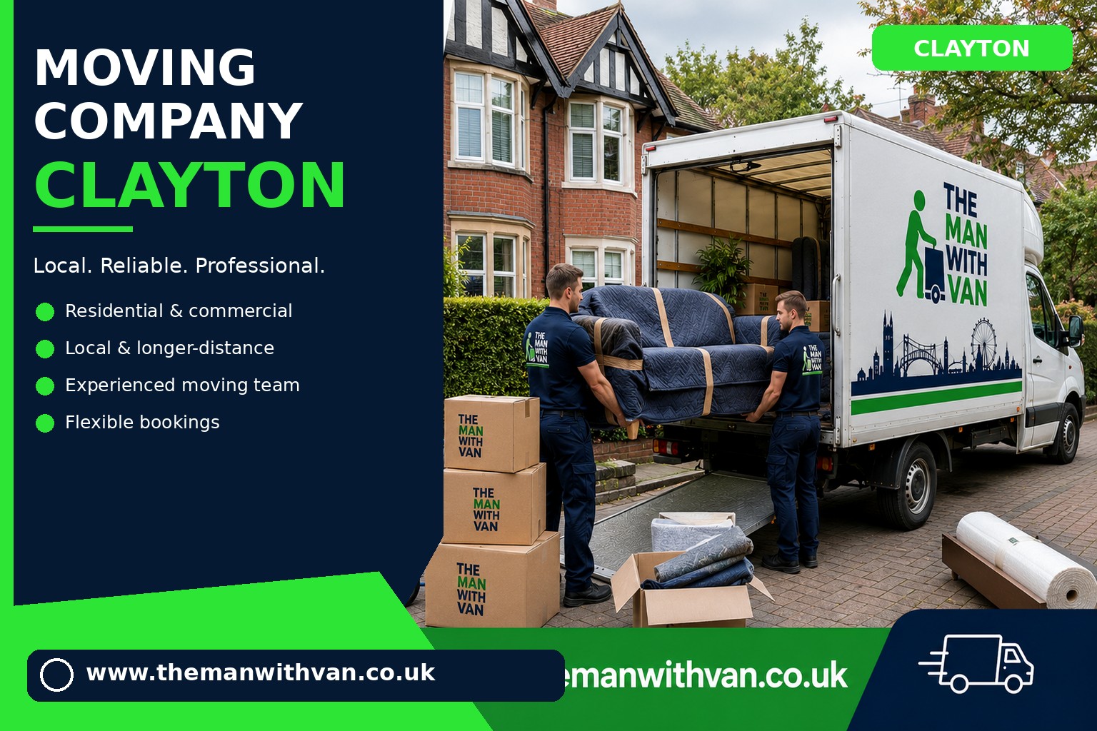 Clayton movers loading boxes and furniture into a van