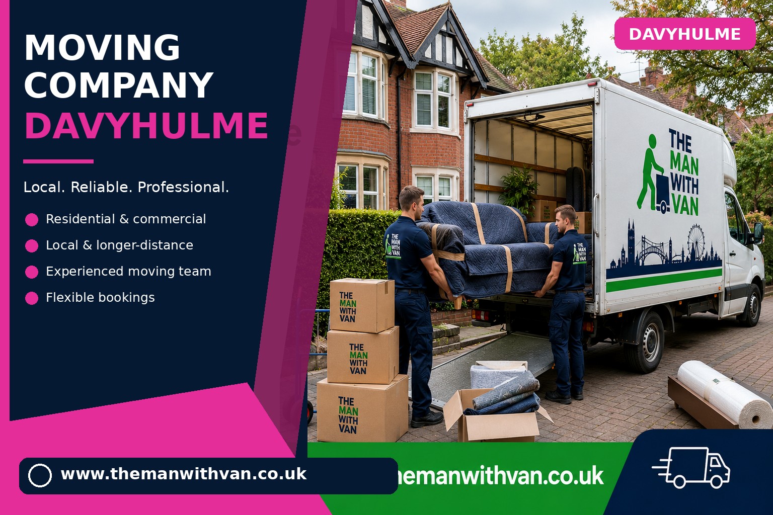 Moving team loading boxes and furniture for a Davyhulme removals job