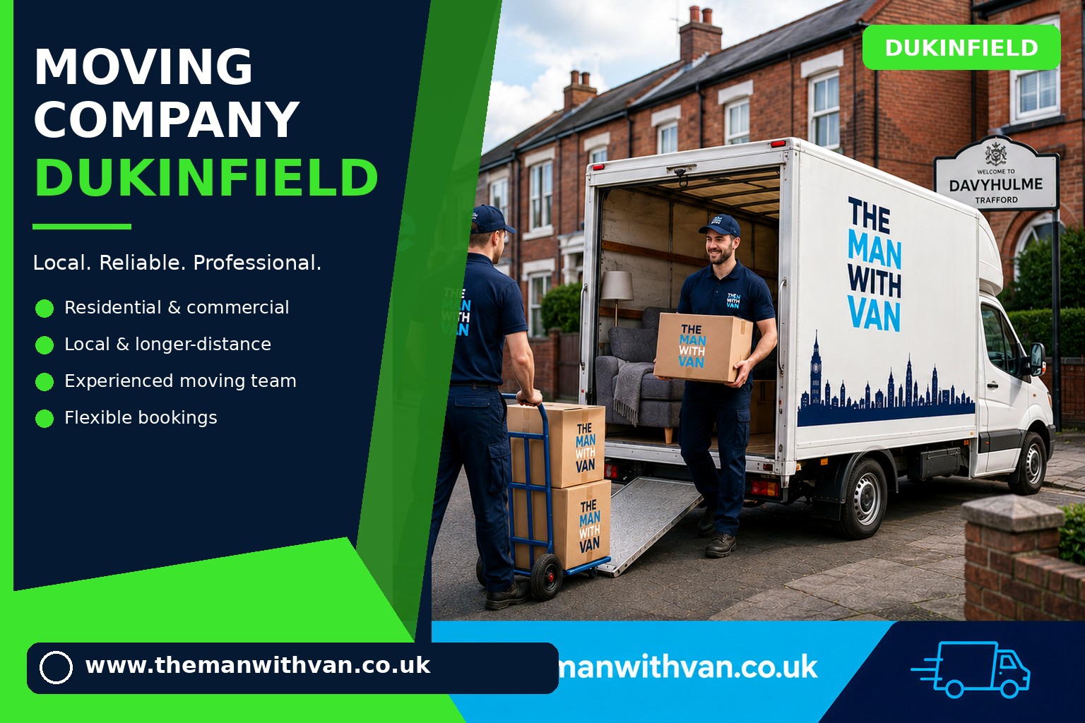 Moving team loading boxes and furniture for a Dukinfield removals job