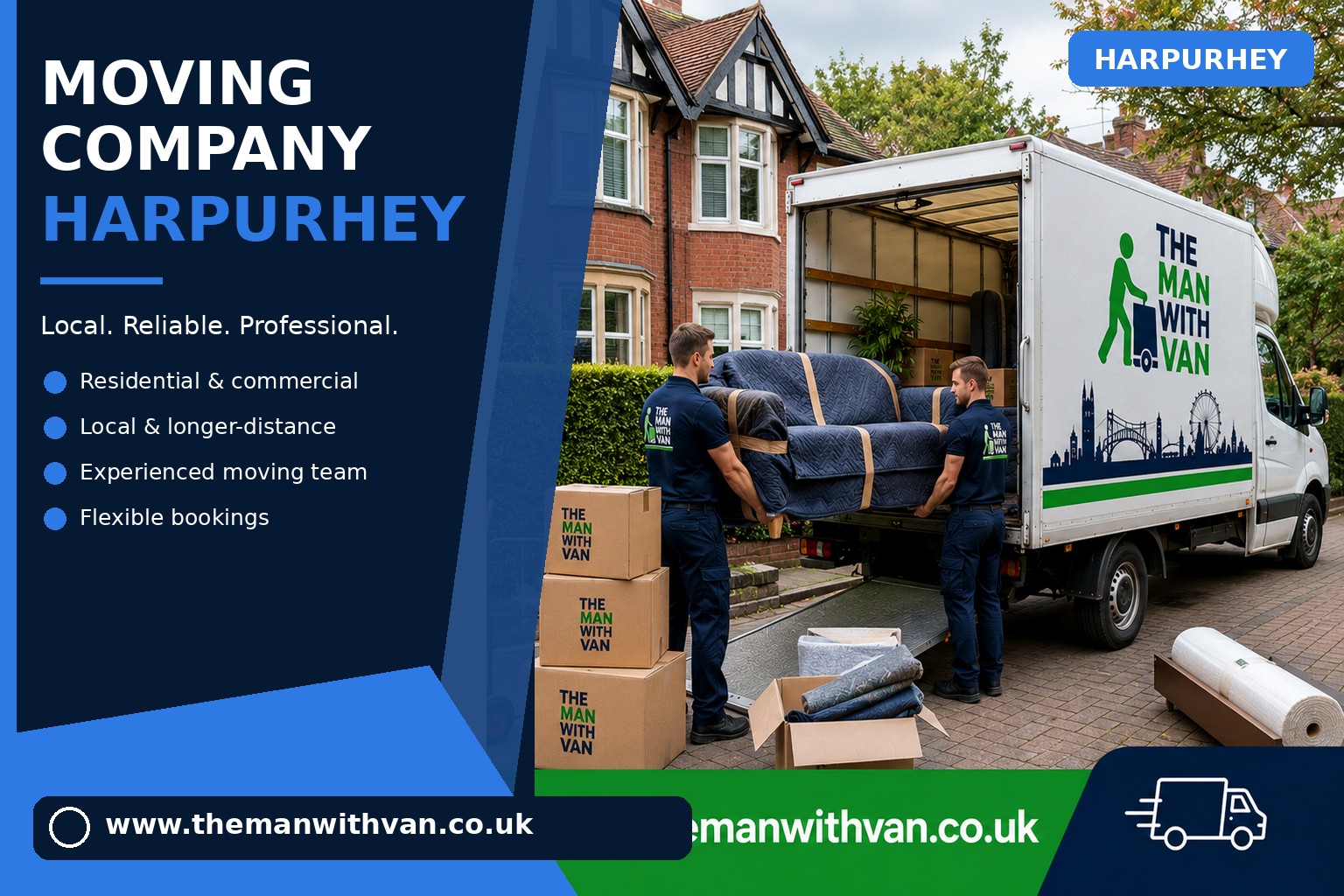 Harpurhey movers loading boxes and furniture into a van